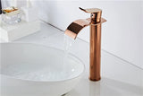 ROSEVANTA Wasserfall Waschbeckenarmatur Roségold – Einhebelmischer aus Messing | Breiter Auslauf | Luxuriöses Bad-Design