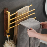 NordicGold WoodFold Handtuchhalter Wand – Holz & gebürstetes Gold | Klappbar | Kompakt & modern
