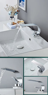 AQUAWAVE Wasserfall Waschbeckenarmatur – Einhebelmischer aus Messing | Wellenauslauf | Modernes Bad-Design