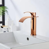 ROSEVANTA Wasserfall Waschbeckenarmatur Roségold – Einhebelmischer aus Messing | Breiter Auslauf | Luxuriöses Bad-Design