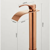 ROSEVANTA Wasserfall Waschbeckenarmatur Roségold – Einhebelmischer aus Messing | Breiter Auslauf | Luxuriöses Bad-Design