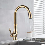 LuxeVario Goldene Küchenarmatur – Eleganter Einhebelmischer mit flexibler Ausziehbrause und 360° Schwenkfunktion