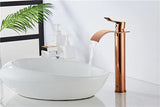 ROSEVANTA Wasserfall Waschbeckenarmatur Roségold – Einhebelmischer aus Messing | Breiter Auslauf | Luxuriöses Bad-Design
