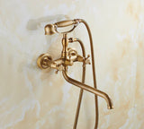 BronzaLine Klassische Duscharmatur Wandmontage Messing Antik Bronze mit Handbrause – Retro Mischbatterie für Badezimmer | Verlängerter Auslauf & Keramikventil | Hochwertige Luxus Badarmatur