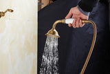 BronzaLine Klassische Duscharmatur Wandmontage Messing Antik Bronze mit Handbrause – Retro Mischbatterie für Badezimmer | Verlängerter Auslauf & Keramikventil | Hochwertige Luxus Badarmatur