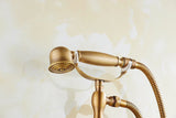 BronzaLine Klassische Duscharmatur Wandmontage Messing Antik Bronze mit Handbrause – Retro Mischbatterie für Badezimmer | Verlängerter Auslauf & Keramikventil | Hochwertige Luxus Badarmatur