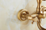 BronzaLine Klassische Duscharmatur Wandmontage Messing Antik Bronze mit Handbrause – Retro Mischbatterie für Badezimmer | Verlängerter Auslauf & Keramikventil | Hochwertige Luxus Badarmatur