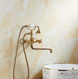 BronzaLine Klassische Duscharmatur Wandmontage Messing Antik Bronze mit Handbrause – Retro Mischbatterie für Badezimmer | Verlängerter Auslauf & Keramikventil | Hochwertige Luxus Badarmatur