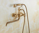 BronzaLine Klassische Duscharmatur Wandmontage Messing Antik Bronze mit Handbrause – Retro Mischbatterie für Badezimmer | Verlängerter Auslauf & Keramikventil | Hochwertige Luxus Badarmatur