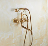 BronzaLine Klassische Duscharmatur Wandmontage Messing Antik Bronze mit Handbrause – Retro Mischbatterie für Badezimmer | Verlängerter Auslauf & Keramikventil | Hochwertige Luxus Badarmatur