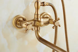 BronzaLine Klassische Duscharmatur Wandmontage Messing Antik Bronze mit Handbrause – Retro Mischbatterie für Badezimmer | Verlängerter Auslauf & Keramikventil | Hochwertige Luxus Badarmatur