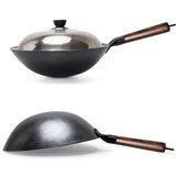 IronFlame Pro Reineisen-Wok handgeschmiedet mit Holzgriff für Gasherde | authentische Wokpfanne ohne Beschichtung | langlebiger Profi-Eisenwok für gesundes Kochen