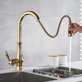 LuxeVario Goldene Küchenarmatur – Eleganter Einhebelmischer mit flexibler Ausziehbrause und 360° Schwenkfunktion