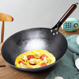 IronFlame Pro Reineisen-Wok handgeschmiedet mit Holzgriff für Gasherde | authentische Wokpfanne ohne Beschichtung | langlebiger Profi-Eisenwok für gesundes Kochen
