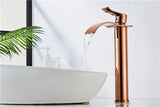 ROSEVANTA Wasserfall Waschbeckenarmatur Roségold – Einhebelmischer aus Messing | Breiter Auslauf | Luxuriöses Bad-Design