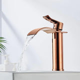 ROSEVANTA Wasserfall Waschbeckenarmatur Roségold – Einhebelmischer aus Messing | Breiter Auslauf | Luxuriöses Bad-Design