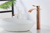 ROSEVANTA Wasserfall Waschbeckenarmatur Roségold – Einhebelmischer aus Messing | Breiter Auslauf | Luxuriöses Bad-Design