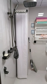 AquaFold Komfort Duschvorhang Set – Faltbares Magnetsystem mit Teleskopstange | Wasserdicht | Ohne Bohren Montage