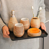 ZENORA Badezimmer Set Keramik – 3-teiliges Badaccessoire Set | Japanischer Vintage Stil | Elegante Badorganisation