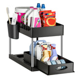 FlexiStore 2-stufiger Unterschrank-Organizer – Ausziehbares System mit Körben, Haken & Bechersystem