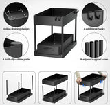 FlexiStore 2-stufiger Unterschrank-Organizer – Ausziehbares System mit Körben, Haken & Bechersystem