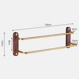 AuriaTwin Luxus Doppel-Handtuchstange Wand – Alufer Handtuchhalter 50–60 cm | 2 Stangen + Haken | Schwarz/Gold mit Walnussakzent
