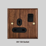 NobleWood Kippschalter aus Walnussholz 1–4 Fach – Messinghebel Lichtschalter | Edles Retro-Design | Integrierte USB-Option