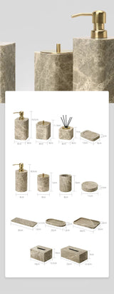 MARBELLA LUX Badezimmer-Set Naturmarmor – 7-teiliges Badaccessoire Set | Exklusive Spa-Optik | Zeitlose Eleganz