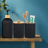 BambooPure SkandiWasch 3-teiliges Badezimmer-Organizer-Set – Bambus & Kunststoff Waschbecken-Accessoires | Seifenspender Set | Minimalistisch & Natürlich
