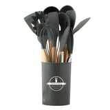 CookNature Premium 12-teiliges Silikon-Küchenhelfer-Set mit Holzgriffen – Hitzebeständiges Kochutensilien-Set | Kratzfreie Küchenwerkzeuge für Antihaft-Pfannen & modernes Kochen