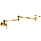 ImperialFlow Luxus-Wandarmatur mit ausziehbarem Topffüller – Schwenkbare Küchenarmatur in gebürstetem Gold | Faltbarer Pot-Filler aus massivem Messing | Elegante Herdarmatur für direktes Befüllen