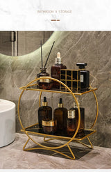 LuxeTier Doppelablage Kosmetik Organizer – Zweistöckiges Aufbewahrungsregal in Gold/Schwarz | Marmoroptik Schalen | Elegante Ordnung