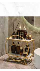 LuxeTier Doppelablage Kosmetik Organizer – Zweistöckiges Aufbewahrungsregal in Gold/Schwarz | Marmoroptik Schalen | Elegante Ordnung