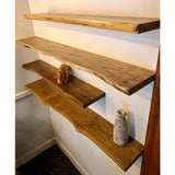 WoodLine Naturkante Wandregal aus Massivholz – Schwebendes Holzboard mit Baumkante | Rustikales Design | Unsichtbare Befestigung