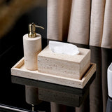 VitaStone Natura Badaccessoire-Set 6-teilig – Travertin Naturstein Badezimmerausstattung | Elegantes Spa-Design | Zeitlose Ordnung