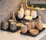 ZENORA Badezimmer Set Keramik – 3-teiliges Badaccessoire Set | Japanischer Vintage Stil | Elegante Badorganisation