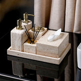 VitaStone Natura Badaccessoire-Set 6-teilig – Travertin Naturstein Badezimmerausstattung | Elegantes Spa-Design | Zeitlose Ordnung
