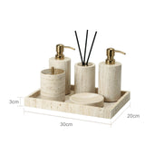 TerraViva Travertin Badaccessoires Set – Naturstein Badezimmer Set | Exklusive Spa-Optik | Stilvolle Organisation