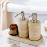 MARBELIA Badezimmer-Set in Natursteinoptik – Keramik Badaccessoires | Zahnbürstenhalter & Seifenspender | Elegantes Spa-Design