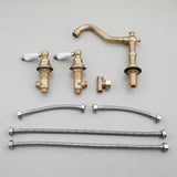 HeritageFlow Premium 3-Loch Wasserfall Waschtischarmatur Antik Messing Klassisch – Doppelgriff Badezimmerarmatur mit Keramikventil | Elegantes Vintage Design | Hochwertige Messing Ausführung für stilvolle Waschbecken