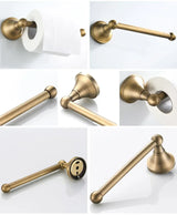 HeritageBronze Premium Badaccessoire Set Antik Messing 3-teilig – Wandmontiertes Badezimmer-Set mit Toilettenpapierhalter, Handtuchring & Haken | Klassisches Vintage Design in Bronze-Finish | Langlebiges Metalllegierungs-Accessoire-Set