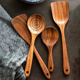 NaturEssence Premium Holz-Küchenhelfer-Set mit Aufbewahrungsgefäß – 5-teiliges Kochbesteck aus Naturholz | Schonendes Kochutensilien-Set für Antihaftgeschirr | Nachhaltiges Küchenorganisations-Set