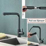 NoirFlow Design-Küchenarmatur mit Ausziehbrause – 360° Schwenkfunktion, Zwei Strahlarten & Mattschwarzes Edelstahl-Finish