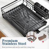 Rostfreies Abtropfgestell Küche Groß – Geschirrständer mit Ablaufbrett | Besteck Organizer | Modernes Küchendesign