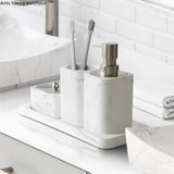 Marbellea Luxe 4-teiliges Badezimmer-Set – Marmoroptik Kunstharz Accessoire-Set | Seifenspender Set | Elegant & Modern