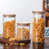 NaturGlas Küchenbehälter Set – Vorratsgläser mit Holzdeckel | Luftdichtes Aufbewahrungssystem | Modernes Küchendesign
