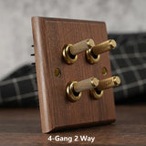 NobleWood Kippschalter aus Walnussholz 1–4 Fach – Messinghebel Lichtschalter | Edles Retro-Design | Integrierte USB-Option