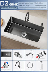 NoirCascade Pro Unterbau-Küchenspüle mit Wasserfallarmatur – Schwarze Edelstahl-Einbauspüle | 3 mm Stärke | Luxus-Design für moderne Küchen