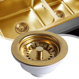 LumiDrain Premium Ablaufstopfen Gold – Edelstahl Spülbeckensieb Ø114 mm | Anti-Verstopfung | Passend für 83–90 mm Ablauf