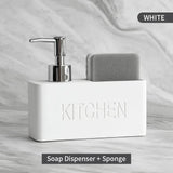 CleanDock Küchen Seifenspender Set – Spülmittelspender mit Schwammhalter | Ordnungssystem | Platzsparende Spüllösung